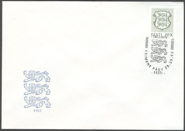 Estland - FDC 1992-09-25 - Statsvapen, märke kpl