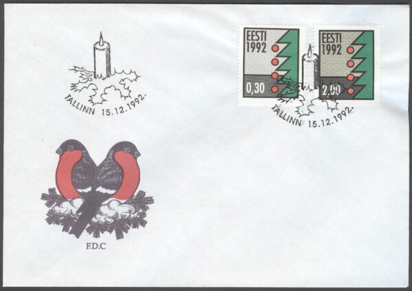 Estland - FDC 1992-12-15 - Jul 1992 - Julgran & Fåglar, serie 2 kpl