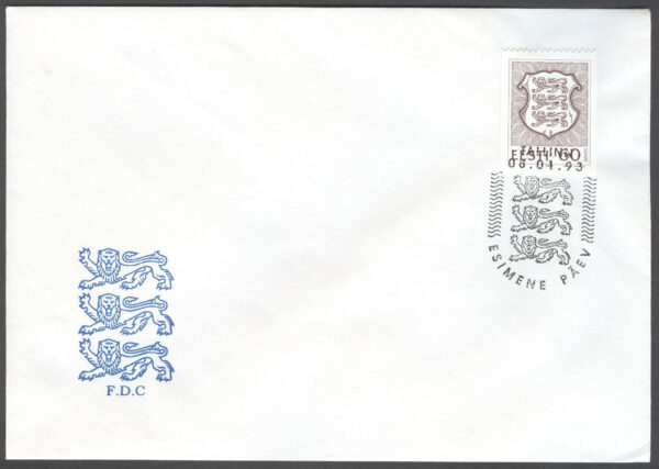 Estland - FDC 1993-01-08 - Statsvapen, märke kpl
