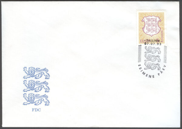 Estland - FDC 1993-07-07 - Statsvapen, märke kpl