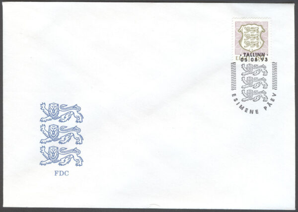 Estland - FDC 1993-08-05 - Statsvapen, märke kpl