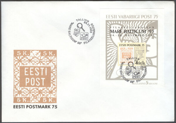 Estland - FDC 1993-11-24 - Internat. Frim. Utställ. MARE BALTICUM 93, Block