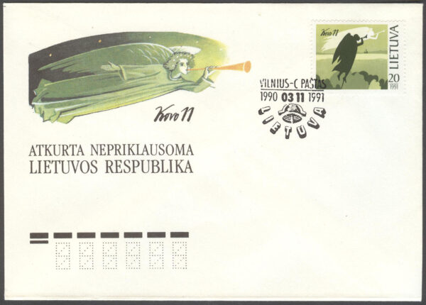 Litauen - FDC 1991-03-11 - Frihet i ett år, märke kpl