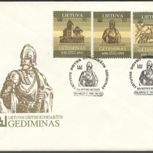 Litauen – FDC 1991-09-28 – Storfursten Gediminas död i 650 år, serie 3 kpl