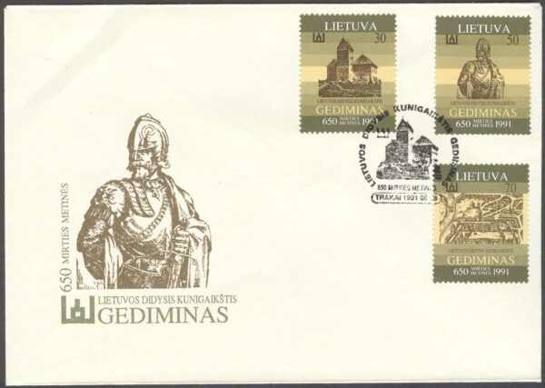 Litauen - FDC 1991-09-28 - Storfursten Gediminas död i 650 år, serie 3 kpl
