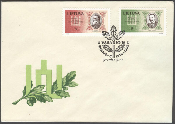 Litauen - FDC 1993-02-16 - Frihetsdagen 1993 - Berömdheter, serie 2 kpl