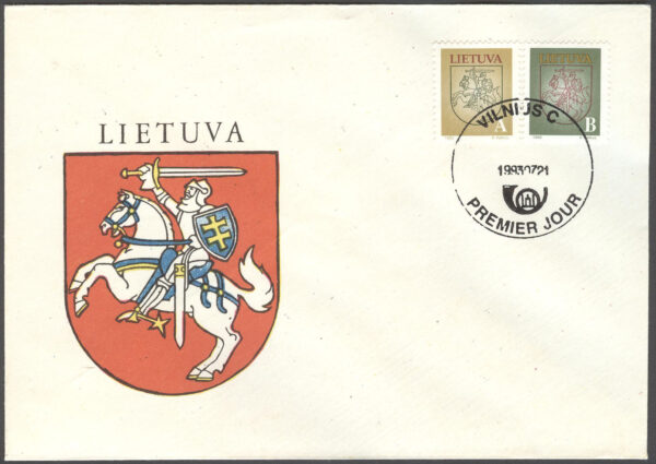 Litauen - FDC 1993-07-21 - Vapen - Litauisk Riddare, serie 2 kpl