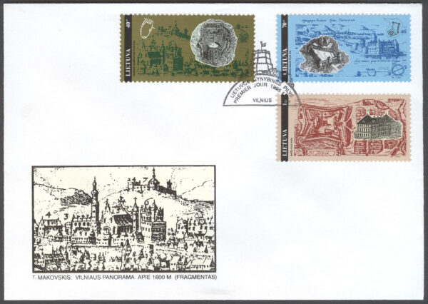 Litauen - FDC 1995-11-18 - Arkitektur - Borgar & Slott, serie 3 kpl