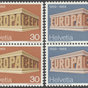 Schweiz – M  900-901 Europa CEPT 1969 10 år, 2 st 4-Block kpl **