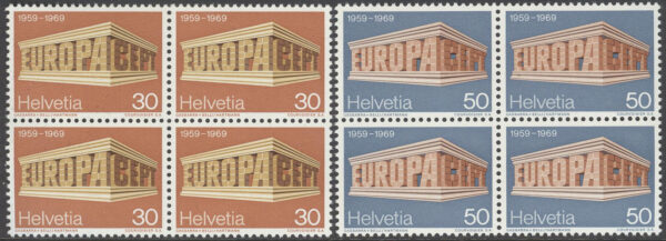 Schweiz - M  900-901 Europa CEPT 1969 10 år, 2 st 4-Block kpl **