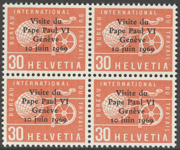 Schweiz - BIT - M  103 Påve Paul VI på besök - ILO 50 år, 4-Block **