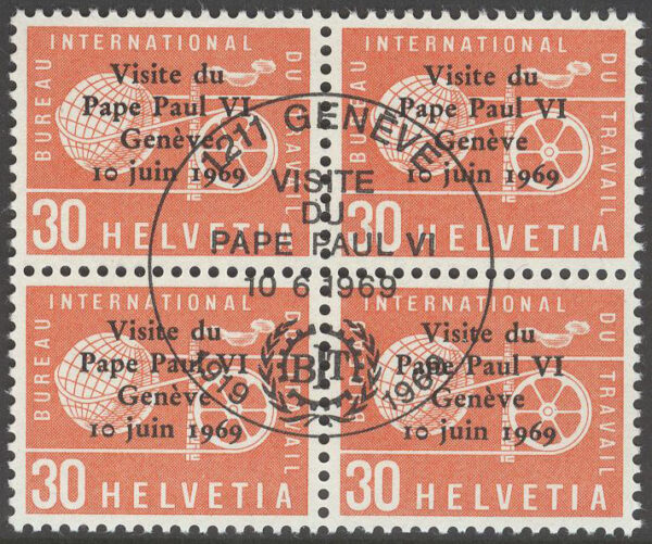 Schweiz - BIT - M  103 Påve Paul VI på besök - ILO 50 år, 4-Block