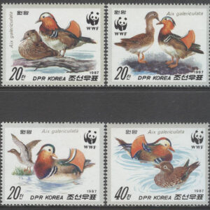Nordkorea – M 2865-2868 Fåglar – Mandarinand – WWF, serie 4 kpl **
