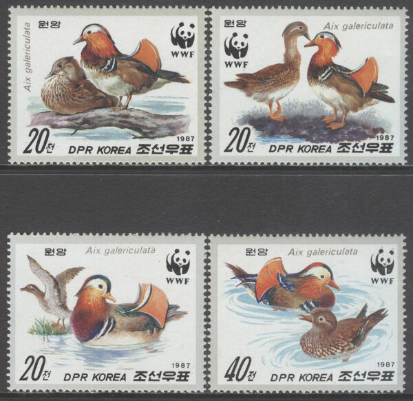 Nordkorea - M 2865-2868 Fåglar - Mandarinand - WWF, serie 4 kpl **