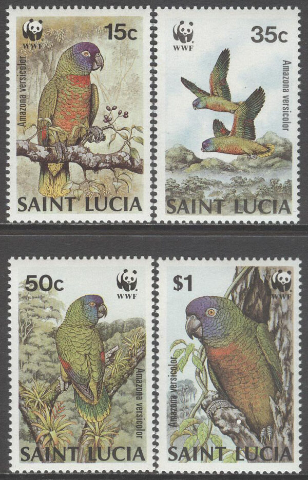 St. Lucia - M  909-912 Fåglar - Amazonpapegoja - Naturskydd - WWF, 4 kpl **