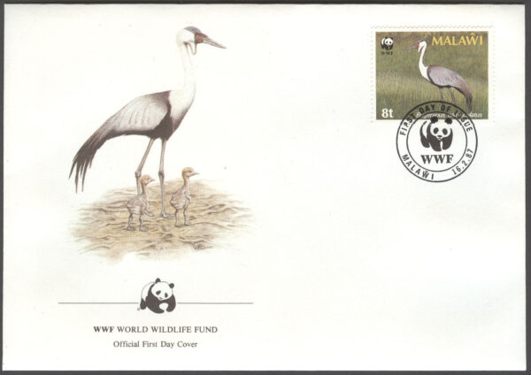 Malawi - FDC 1987-02-16 - Fåglar - Vårttrana - Naturskydd - WWF, serie 4 kpl