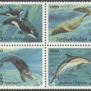USA – M 2107-2110 Havsdjur bla Delfin & Späckhuggare, 4-Block **