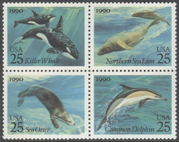 USA - M 2107-2110 Havsdjur bla Delfin & Späckhuggare, 4-Block **