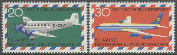Tyskland - M  576-577 Flyg - Tyskt Luftpostflyg 50 år bla Boeing 707, 2 kpl **