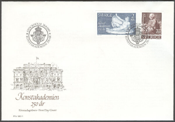 Sverige - FDC 1985-08-28 - Konstakademien 250 år, 2 kpl Vinjett 1