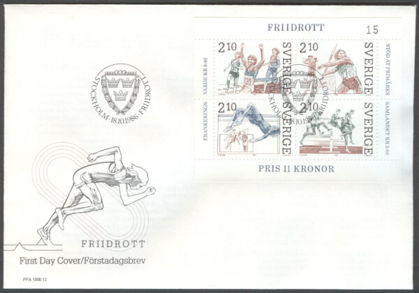 Sverige - FDC 1986-10-18 - Friidrott, HBL kpl Vinjett 1