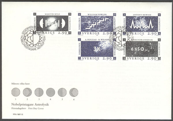 Sverige - FDC 1987-11-25 - Nobelpristagare - Astrofysik, 5 kpl Vinjett 1