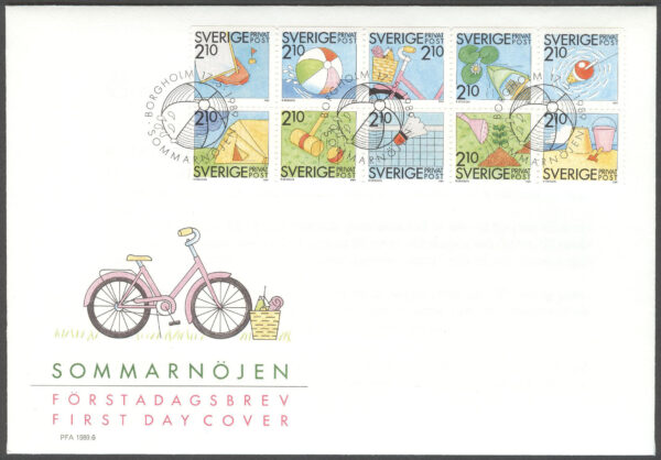 Sverige - FDC 1989-05-17 - Rabattmärken XI - Sommarnöjen, 10 kpl Vinjett 1