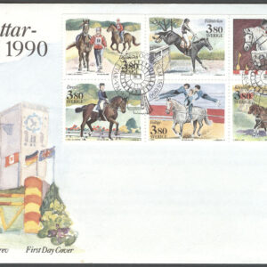 Sverige – FDC 1990-05-15 – Ryttar-VM 1990, 6 kpl Vinjett 1