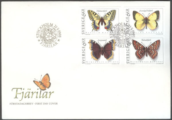 Sverige - FDC 1993-05-21 - Fjärilar, serie 4 kpl Vinjett 1