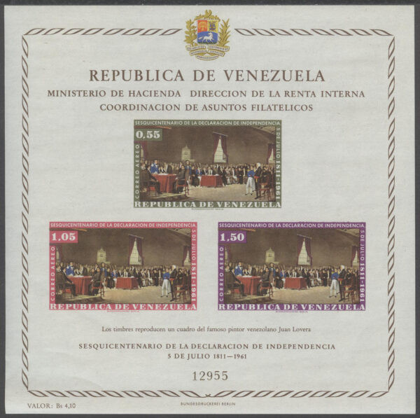Venezuela - M BL   7 Venezuela fritt i 150 år, Block **