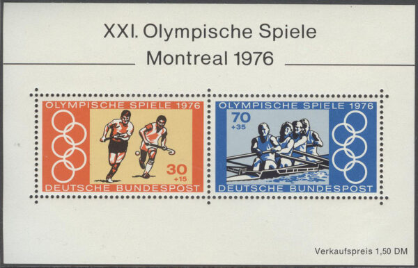 Tyskland - M  888-889 (BL 12) OS i Montreal 1976. Landhockey och rodd, block **