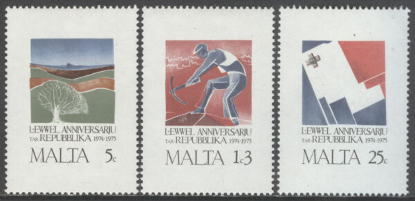 Malta - M  521-523 Republiken Malta 1 år, 3 kpl **