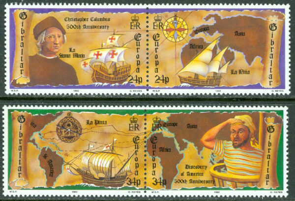 Gibraltar - M  638-641 Europa CEPT 1992 - Upptäckten av Amerika, 2 par kpl **