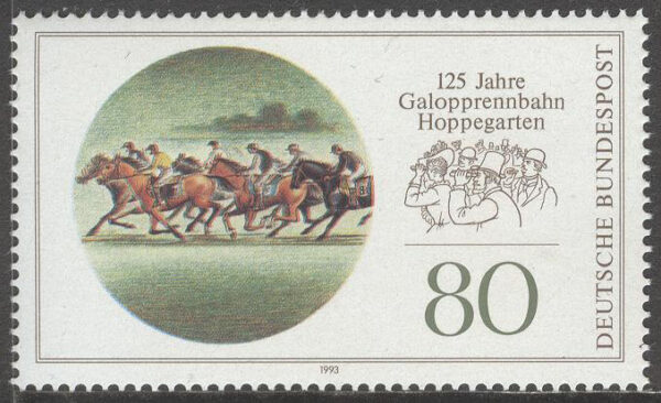 Tyskland - M 1677 Sport - Hästar - Galoppbanan Hoppegarten 125 år, 1 kpl **
