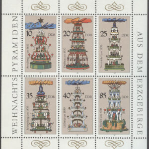 DDR – M 3134-3139 Jul 1987 – Julpyramider från Erzgebirge, Miniark kpl **