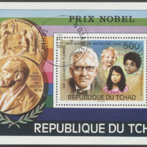 Tchad – M BL  67 Nobelpriset 75 år – Alexander Fleming Medicin 1945, Block