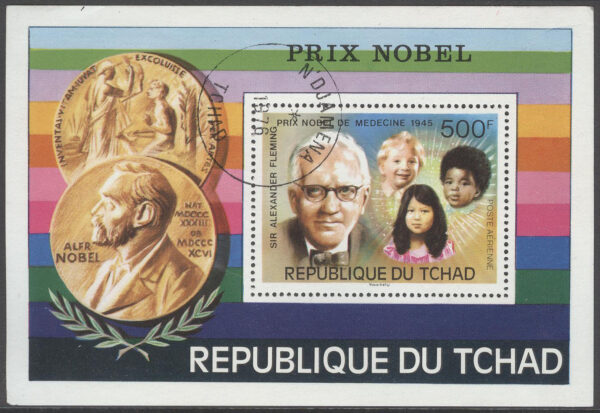 Tchad - M BL  67 Nobelpriset 75 år - Alexander Fleming Medicin 1945, Block