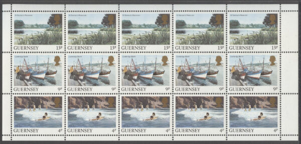 Guernsey - M  289-290, 292 A Vyer från Guernsey bla Båtar, Häftes Block 15 kpl **
