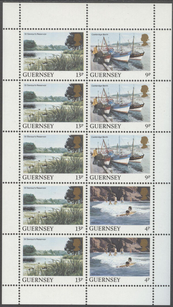 Guernsey - M  289-290, 292 A Vyer från Guernsey bla Båtar, Häftes Block 10 kpl **