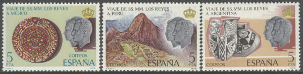 Spanien - M 2385-2387 Kungaparet besöker Mexiko, Peru & Argentina, serie 3 kpl **