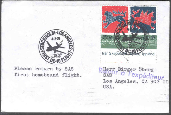 Stockholm-Los Angeles 4/2-75 First DC-10 Flight
