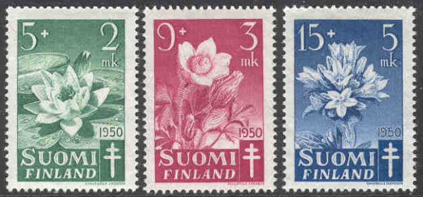 Finland - F  389-391 Antituberkulos 1950 Blommor II, 3 kpl **