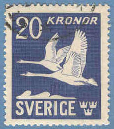 F  337C Flygande svanar 20 kr 4-sid tandning, stpl
