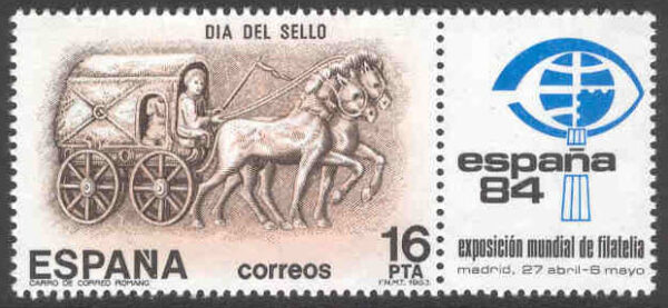 Spanien - M 2604 Zf Frimärkets Dag 1983, Frim.utställningen ESPANA 84 - Hästar, märke kpl **