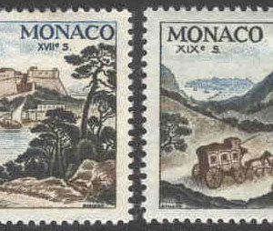 Monaco – M P   64-65 Postbefordran, postryttare, postdiligens 2 olika *