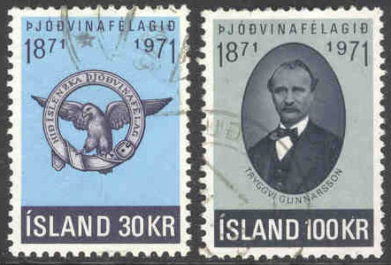 Island – F  492-493 Patriotiska Sällskapet 100 år, 2 kpl stpl