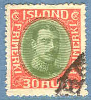 Island – F  153 Christian X, 30 aur grön/röd stpl