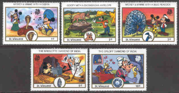 St. Vincent - M 1147-1151 Disney - Musse i Indien, 5 olika **