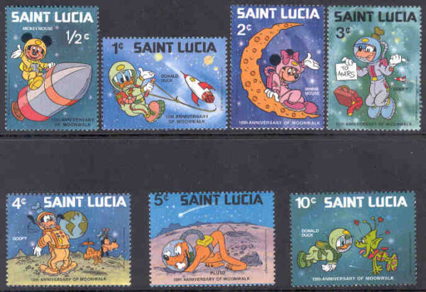 St. Lucia - M  484-490 Disney - Disneyfigurer på månen, 7 ol**