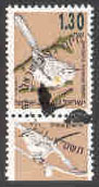 Israel – M 1280 + tab Fåglar – Streckad Prinia, märke stämplat